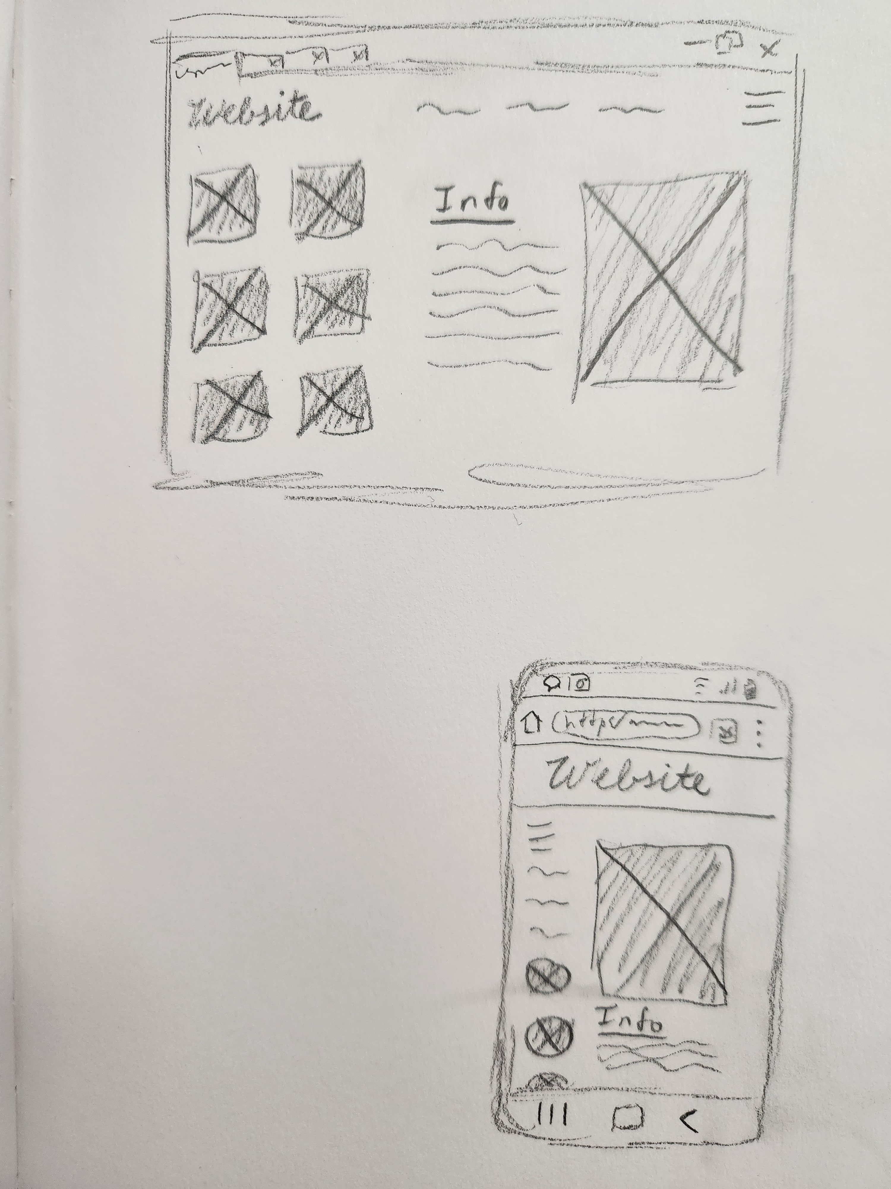 wireframes phone and website